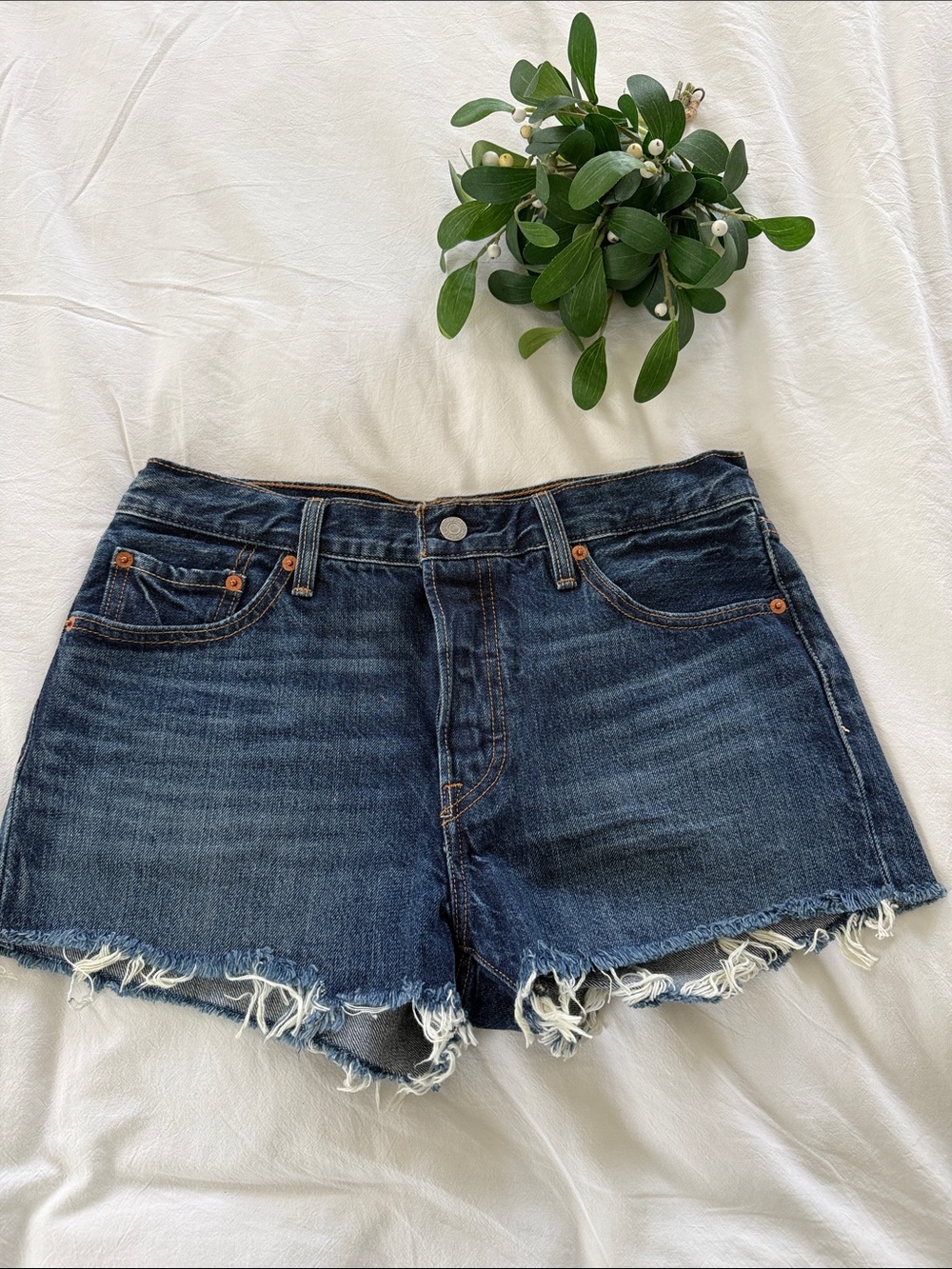 Levi’s Dark Wash Denim Frayed Hem Shorts